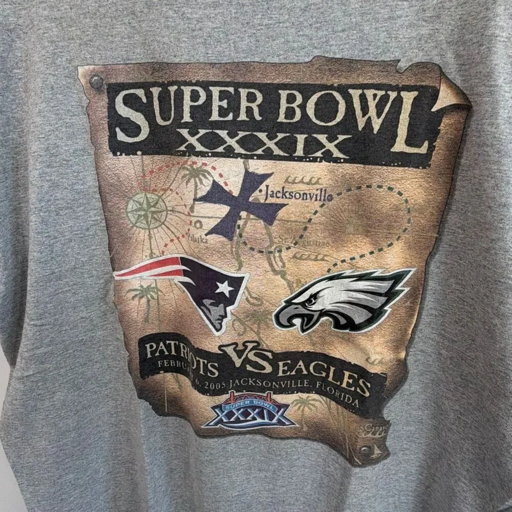 Vintage Super Bowl XXXIX‎ 2005 Patriots Eagles Tee